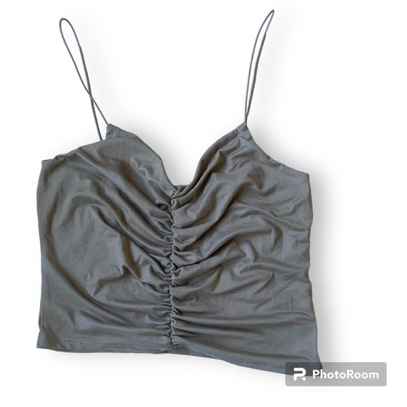 gaze Tops - Gaze Tan Ruched Crop Tank Top Medium